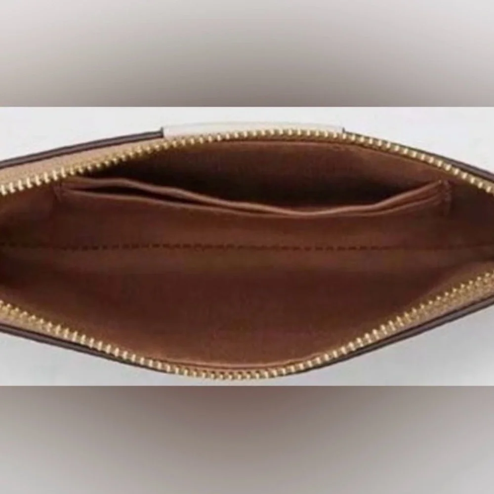 COACH. 3 Piece: Canvas & Leather Corner Zip Wristlet & Free Gift Box & Stickers. - Picture 12 of 16